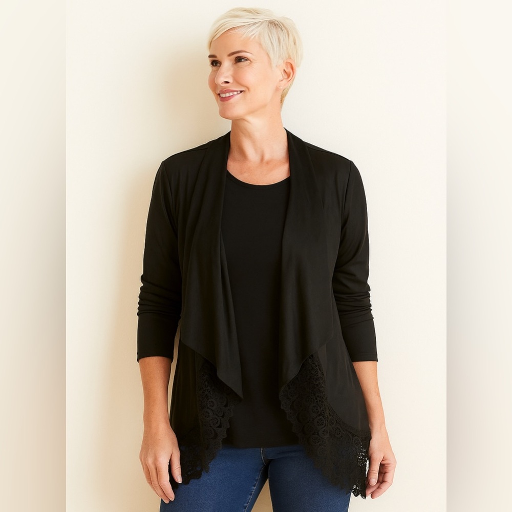 2 for $15 NWT ♥️denim24/7 Black Crochet Trimmed Faux Suede Jacket